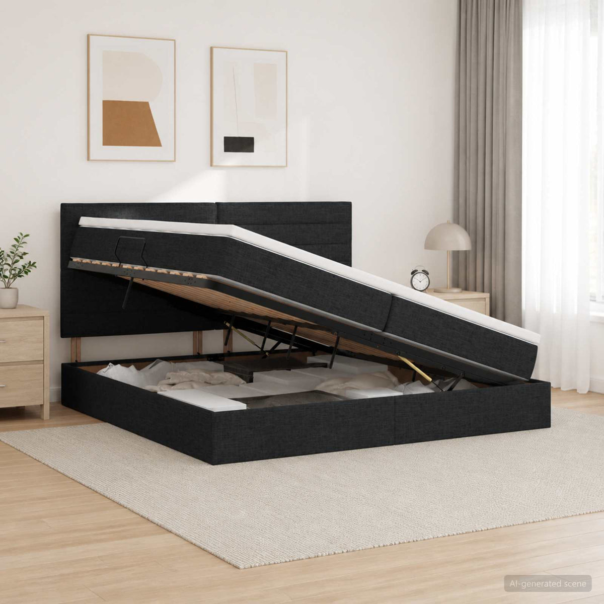 LED opbevarings seng med madras Sort 200 x 200 cm Stof