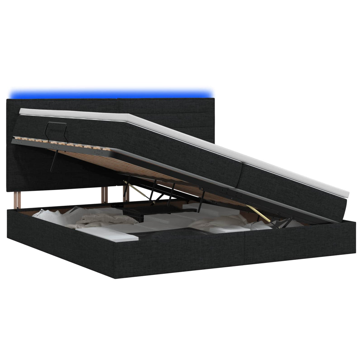 LED opbevarings seng med madras Sort 200 x 200 cm Stof