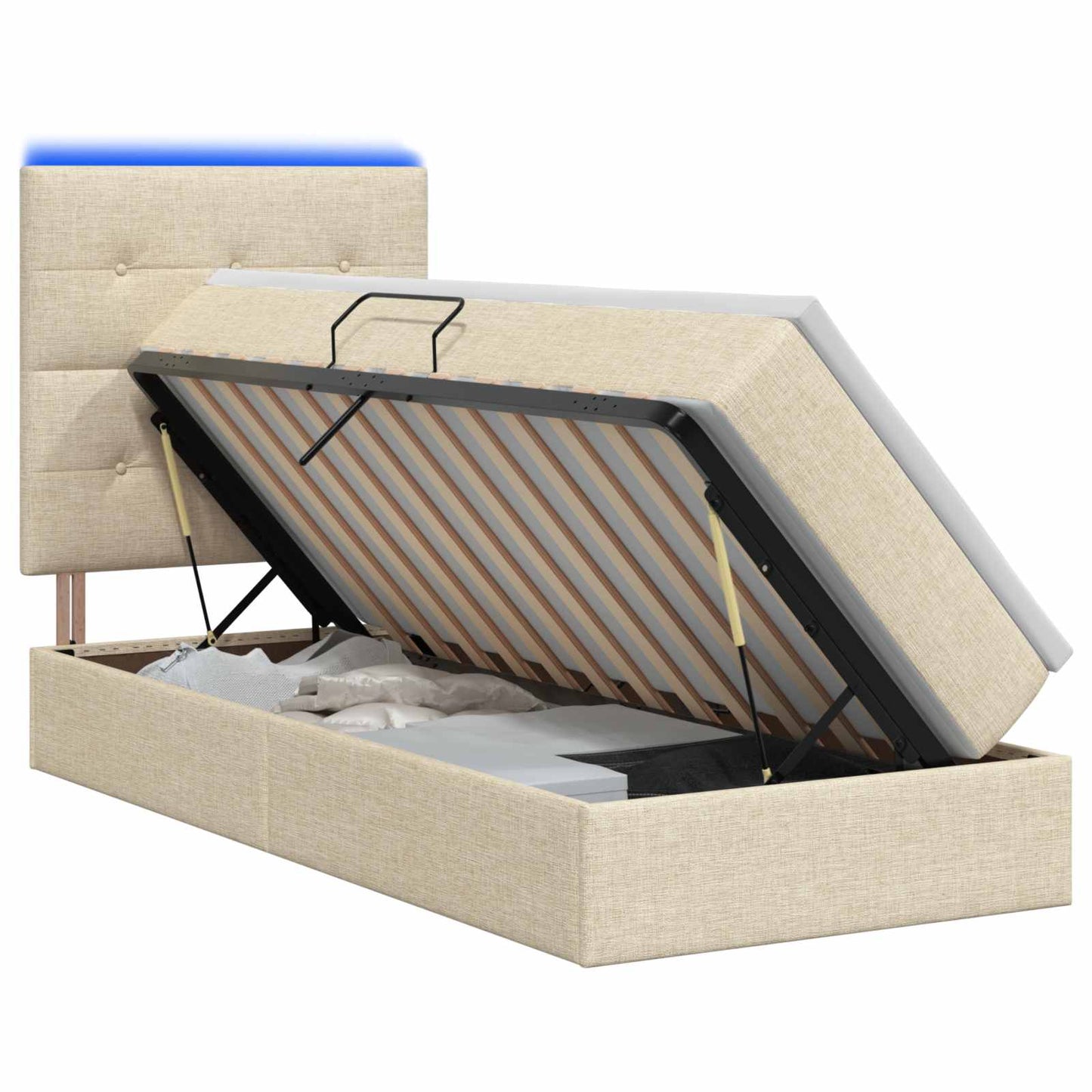 LED opbevarings seng med madras Cremefarvet 90 x 190 cm Stof