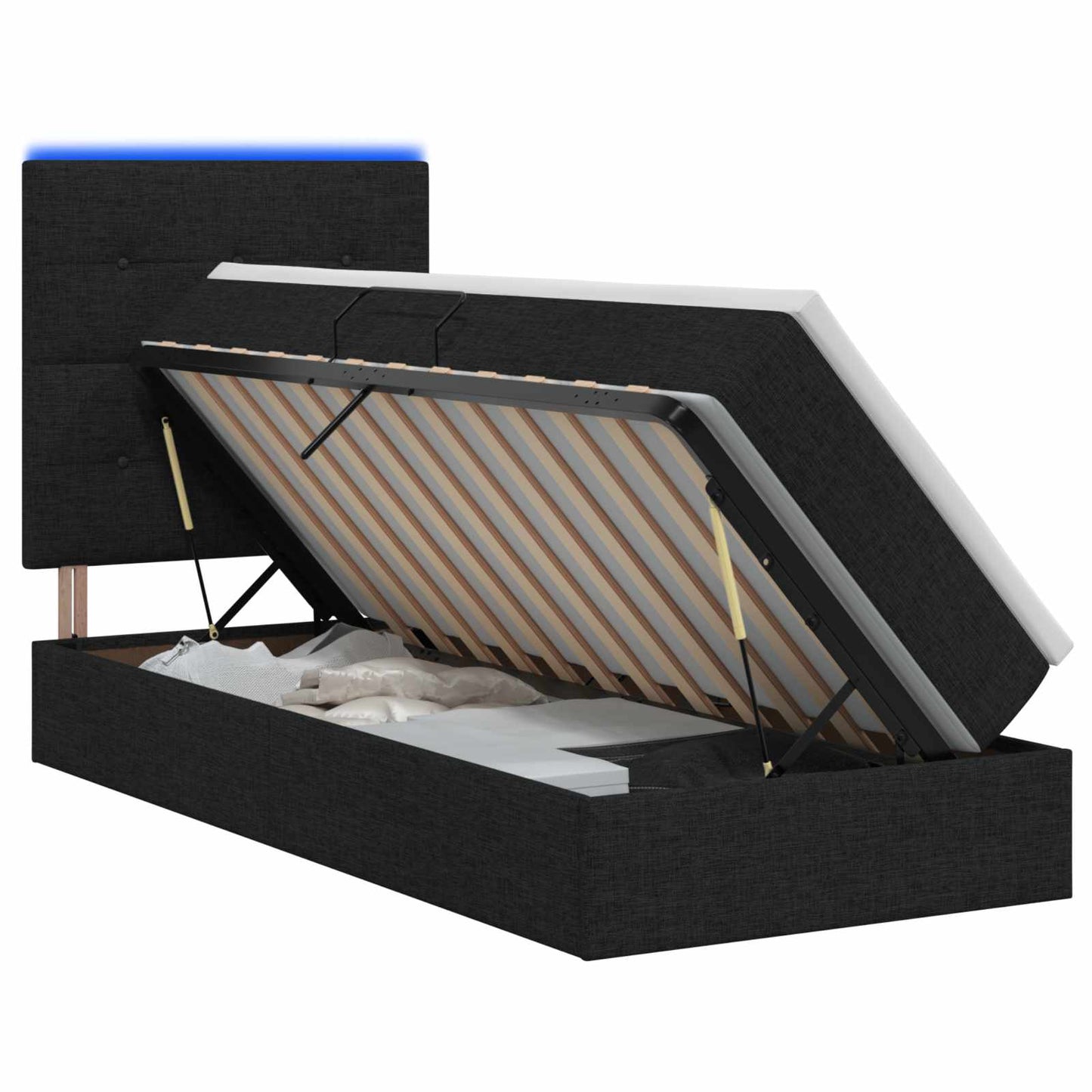 LED opbevarings seng med madras Sort 90 x 200 cm Stof