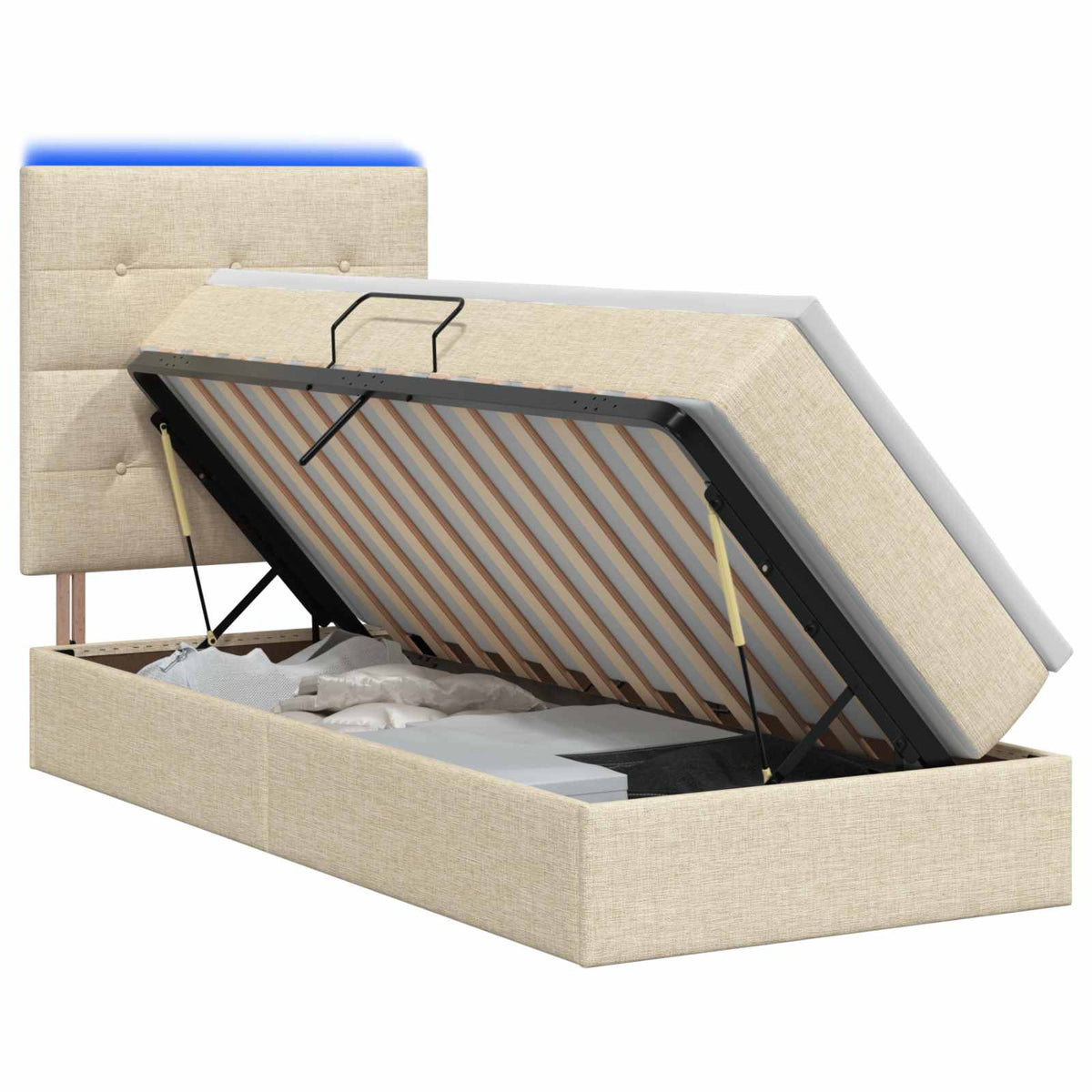 LED opbevarings seng med madras Cremefarvet 100 x 200 cm Stof