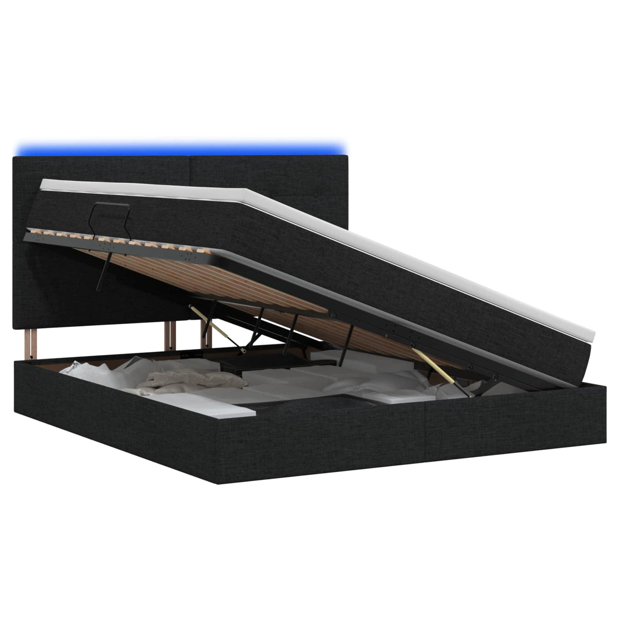 LED opbevarings seng med madras Sort 160 x 200 cm Stof