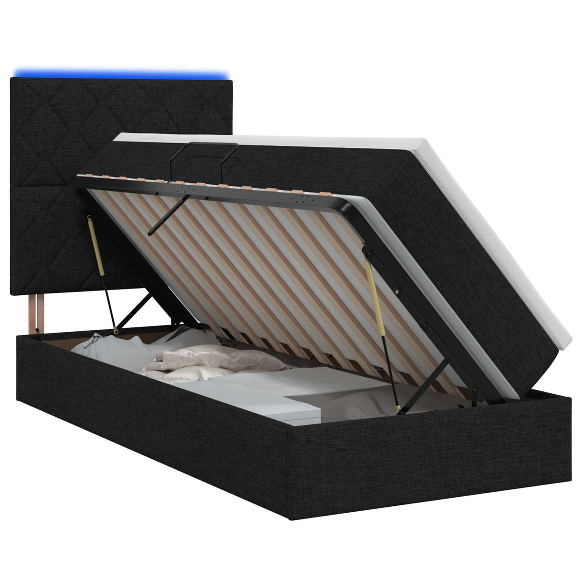 LED opbevarings seng med madras Sort 100 x 200 cm Stof