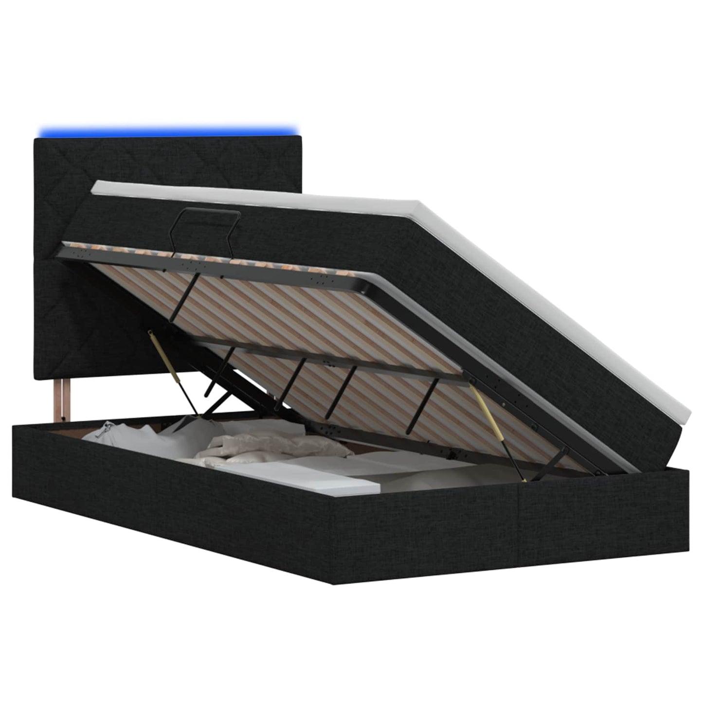 LED opbevarings seng med madras Sort 120 x 200 cm Stof