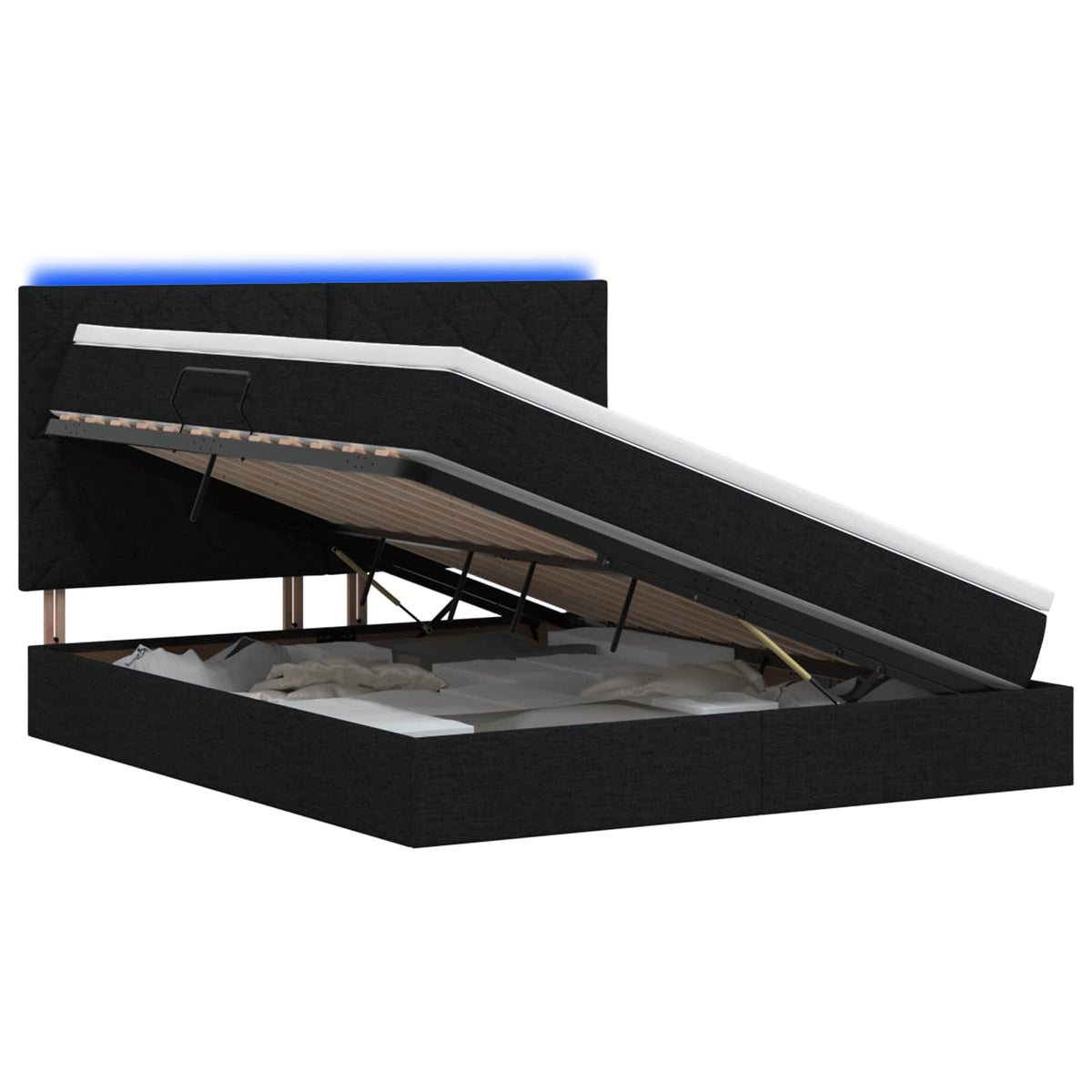 LED opbevarings seng med madras Sort 180 x 200 cm Stof