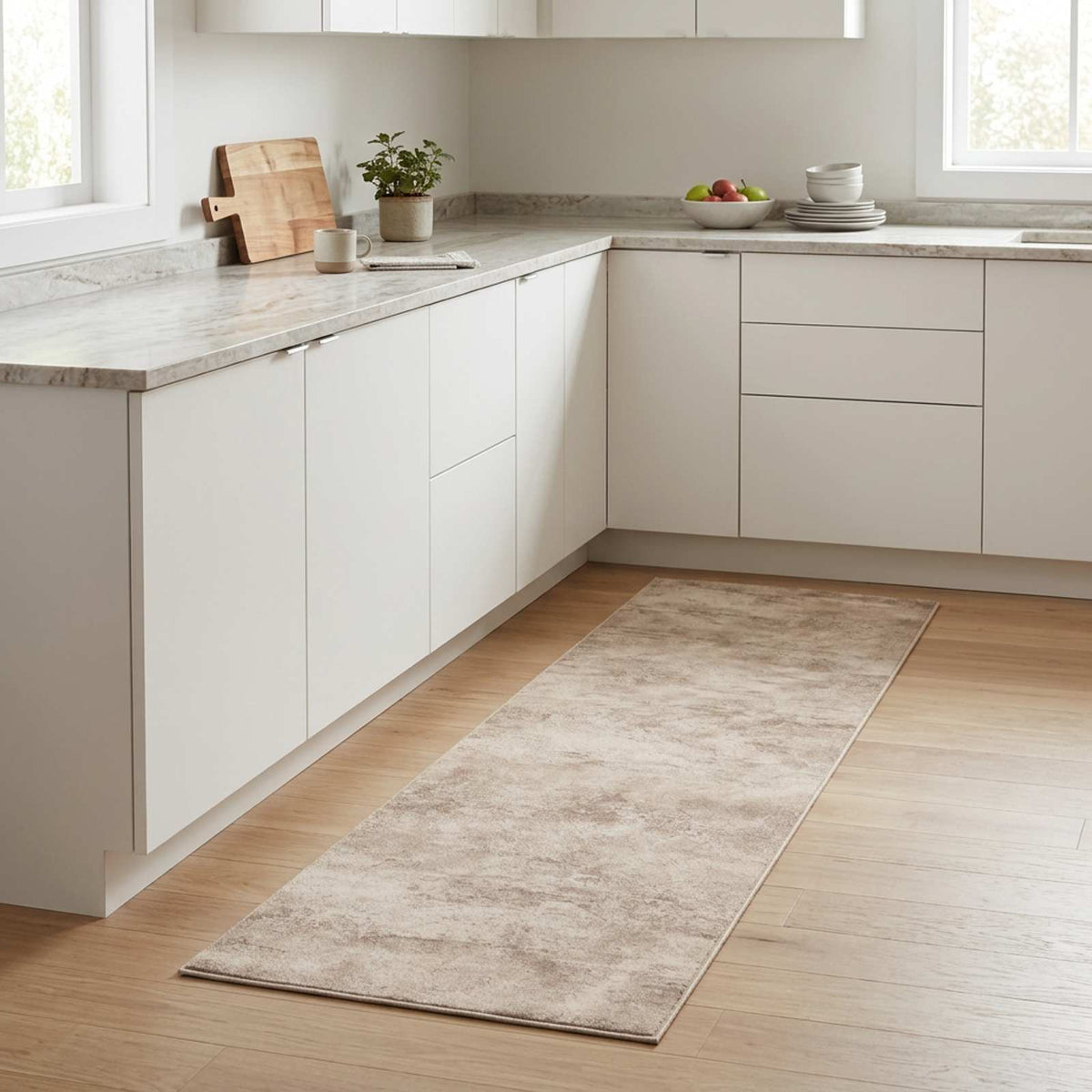 Køkken tæppe Beige beton 180 x 60 cm 100% polyamid Vaskbar