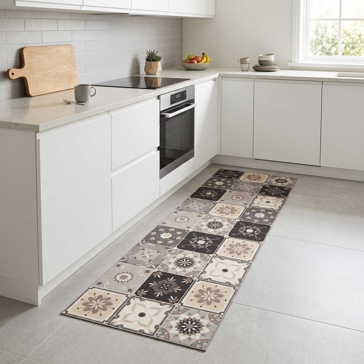 Køkken tæppe Grå og beige mosaik 180 x 60 cm 100% polyamid