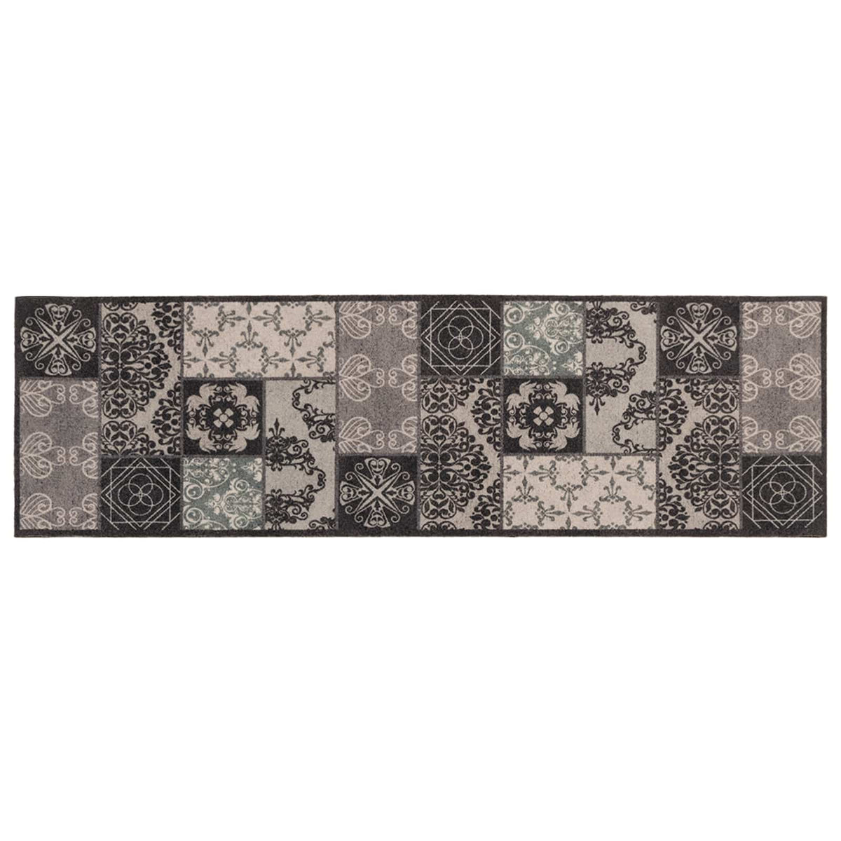 Køkken tæppe sort mosaik 300 x 60 cm 100% polyamid Vaskbar