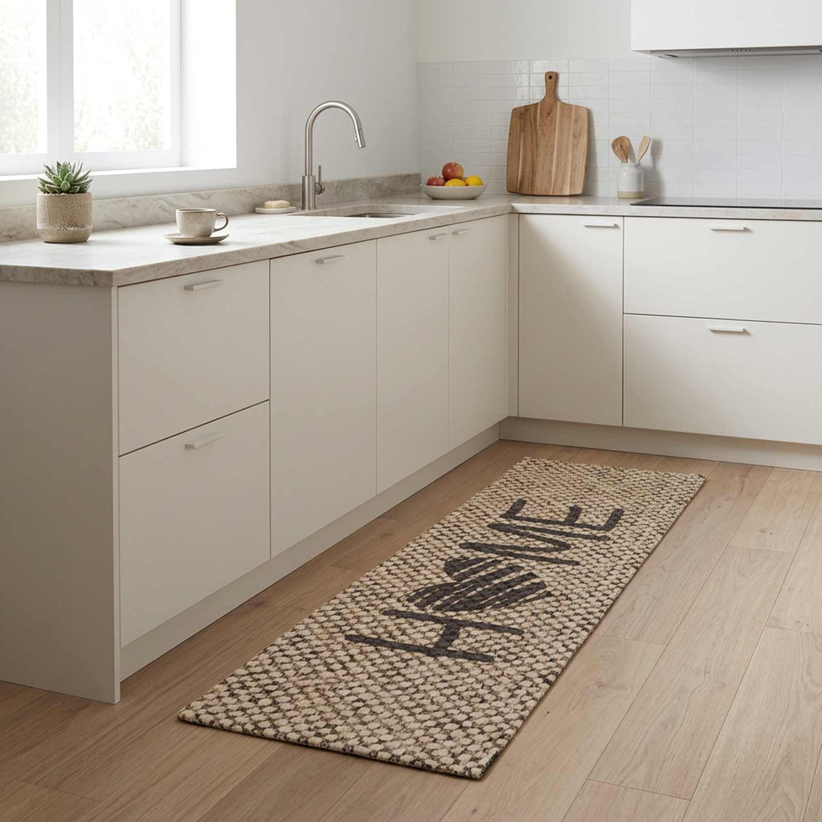Køkken tæppe Beige hjem 180 x 60 cm 100% polyamid Vaskbar