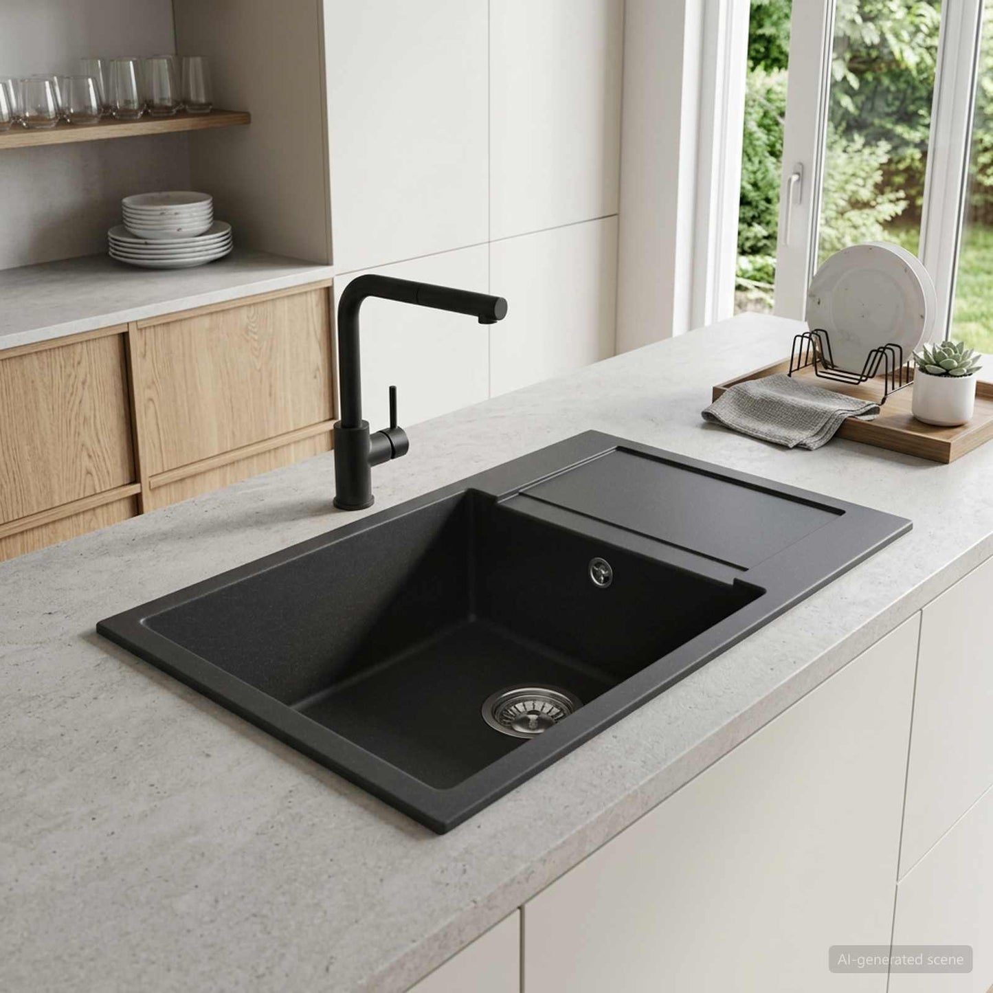 Køkkenvask med enkeltkumme Granite 78 x 50 x 20 cm Grafitgrå
