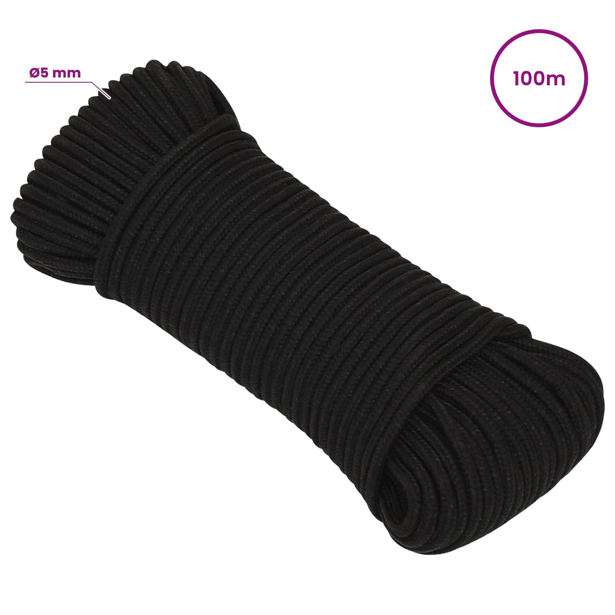 Multifunktionelt universaltov 5 mm 100 m Sort Polyester