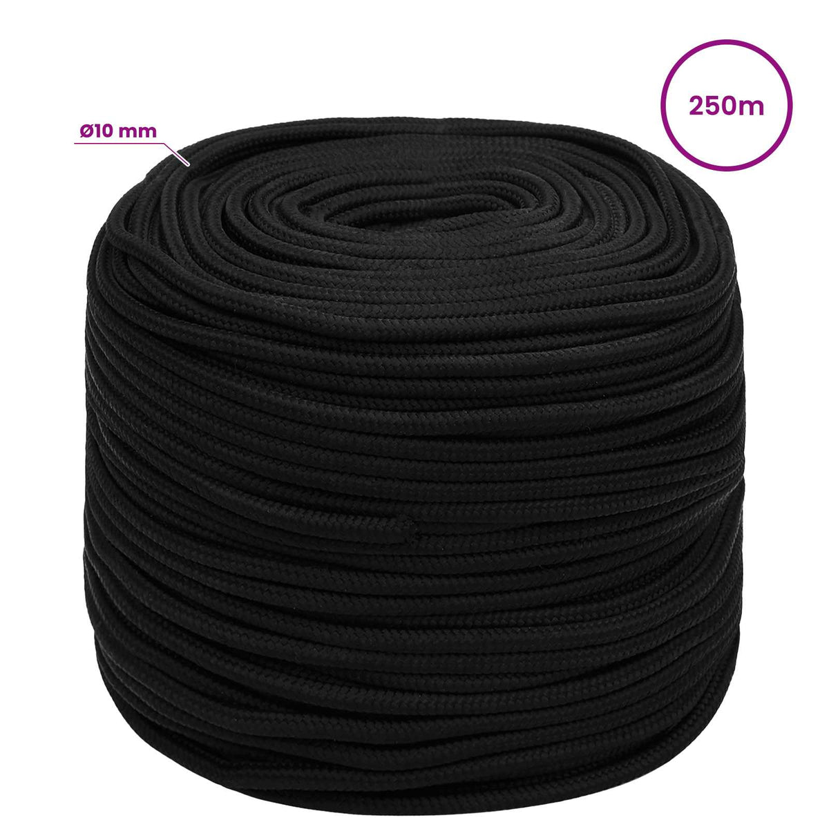 Multifunktionelt universaltov 10 mm 250 m Sort Polyester