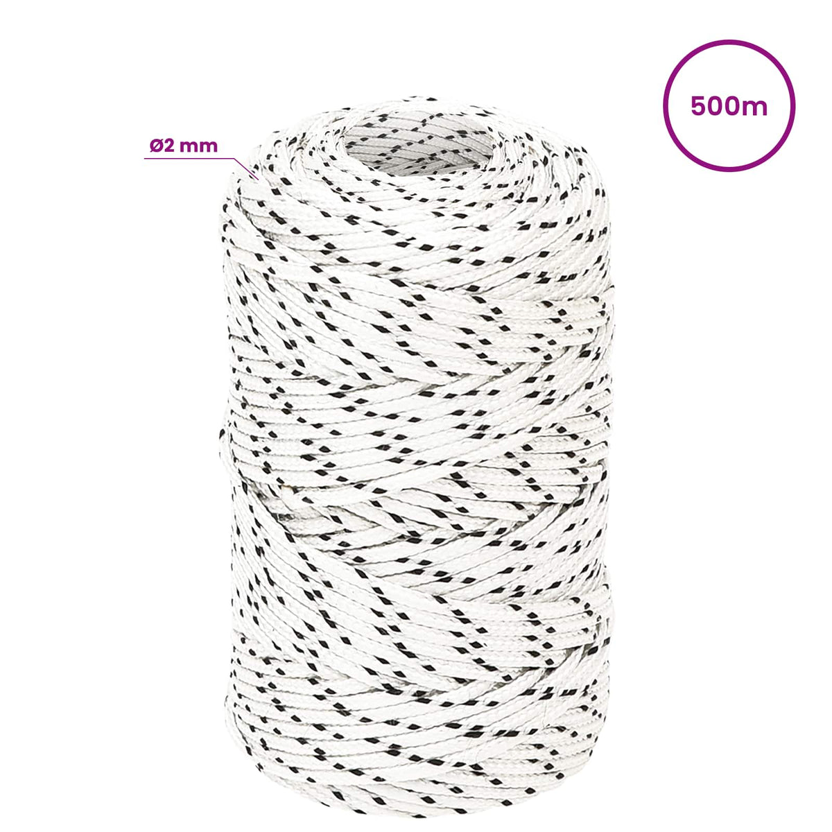 Multifunktionelt universaltov 2 mm 500 m Hvid Polyester