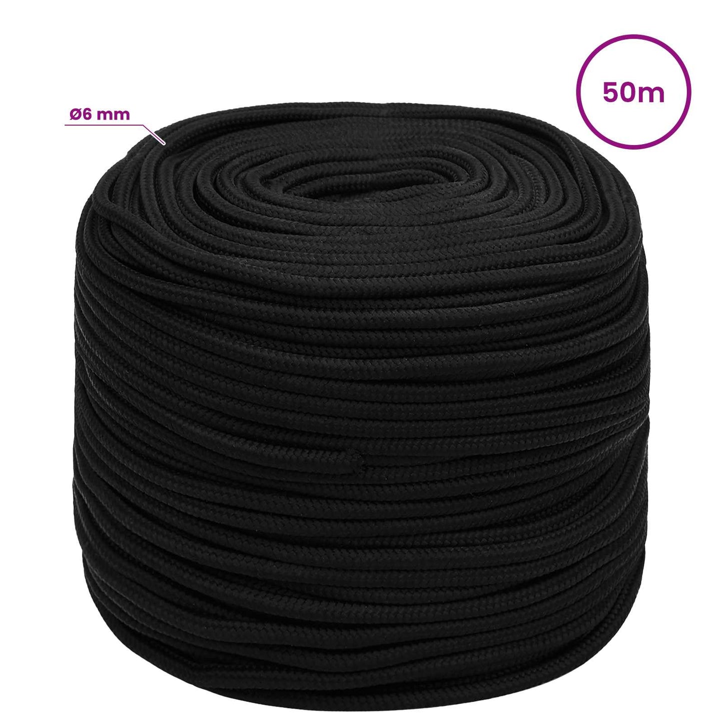 Multifunktionelt universaltov 6 mm 50 m Sort Polyester