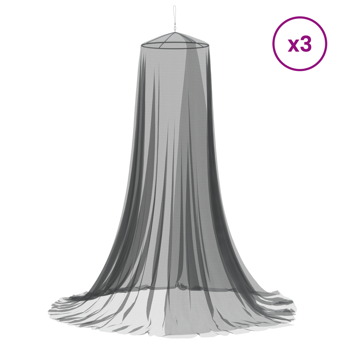 Myggenet til seng 3 stk. 156 mesh Sort ⌀56 x 220 cm Polyester