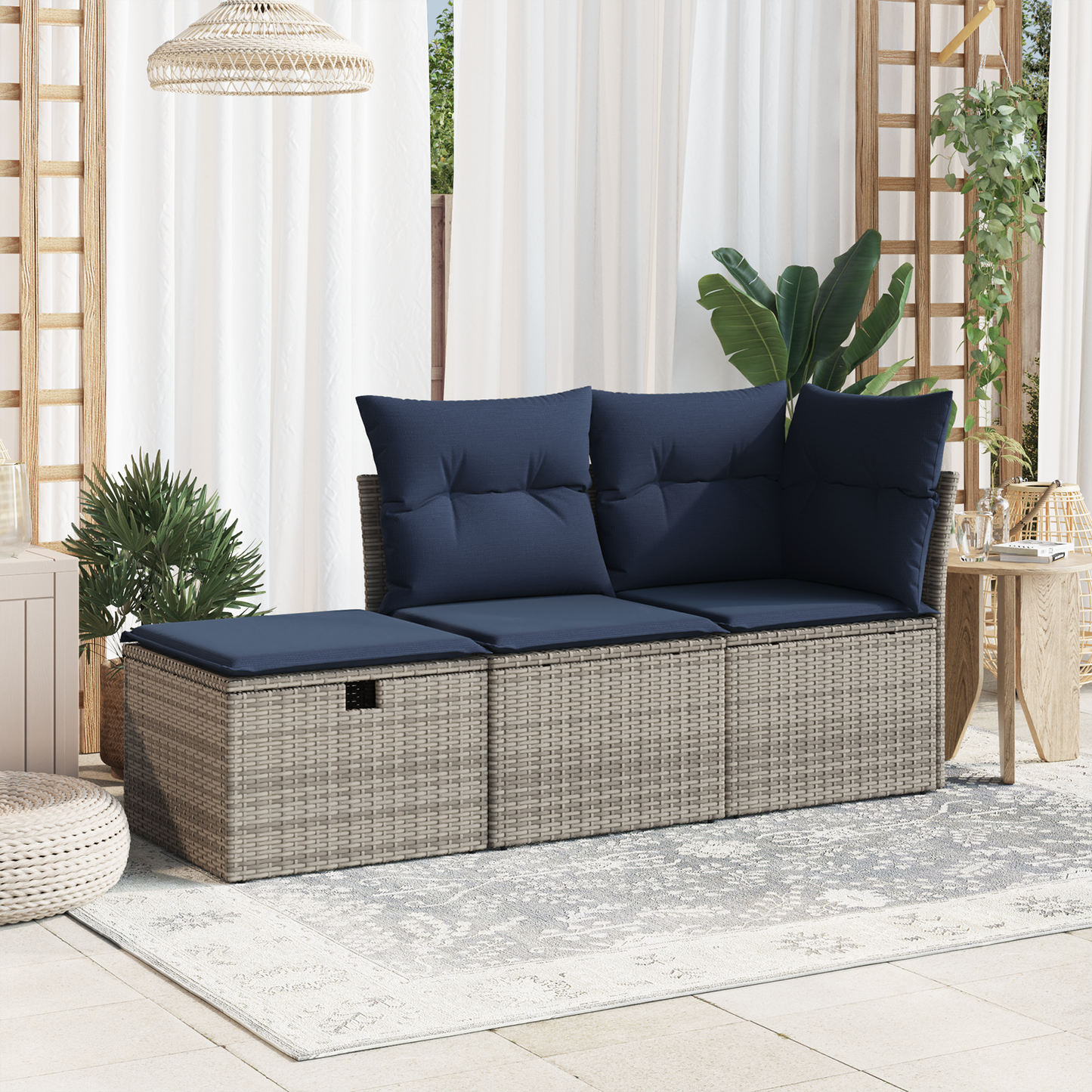 Havefodskammel med pude Grå 55 x 55 x 37 cm polyrattan