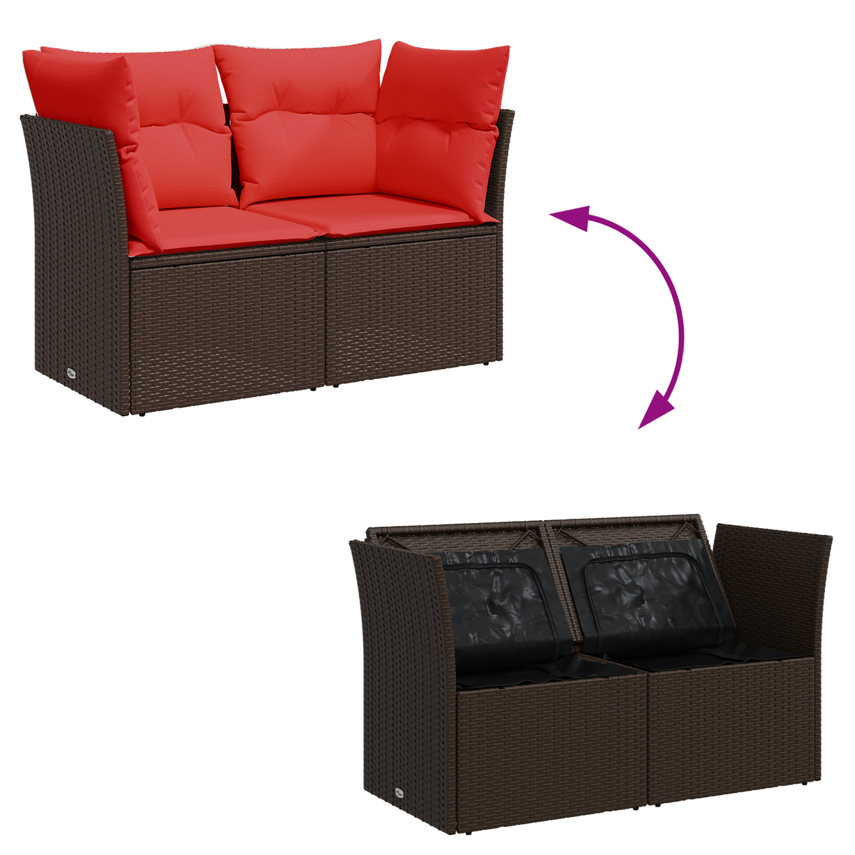 havesofa med hynder 2-personers brun polyrattan