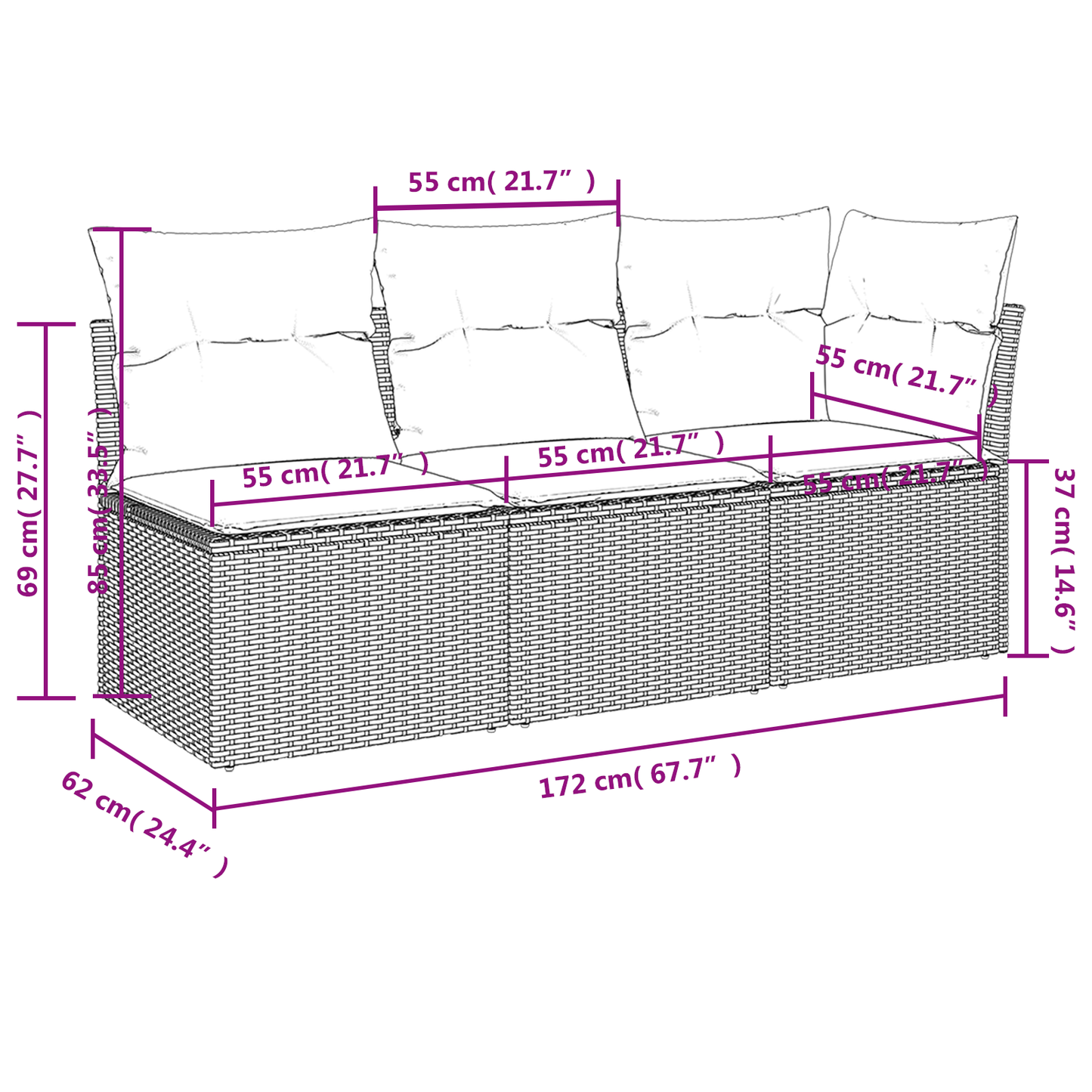 | Havemøbelsofa | med pude Brun 172 x 62 x 69 cm Poly rattan