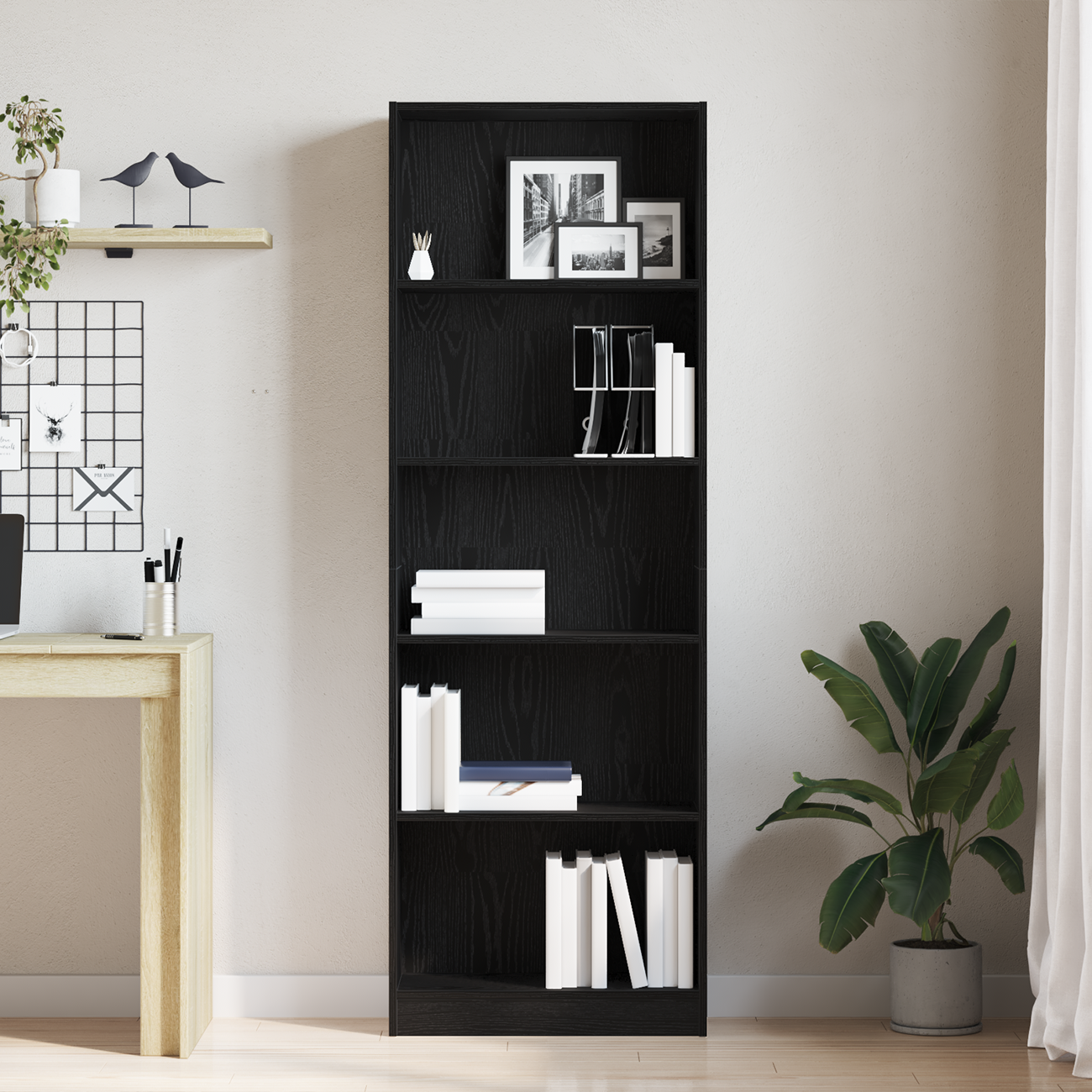 Bogreol 60 x 24 x 176 cm Konstrueret træ Sort eg